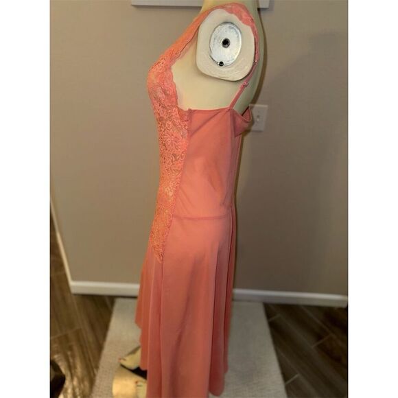 Delicates Vintage salmon pink Chiffon Lace mermaid Nightgown Chemise M - Picture 7 of 12